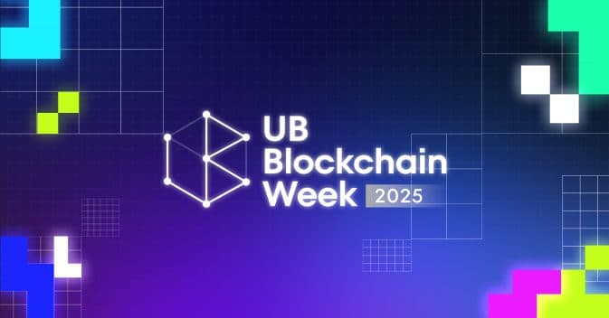 UB Blockchain Week 2025 key visual, light blue